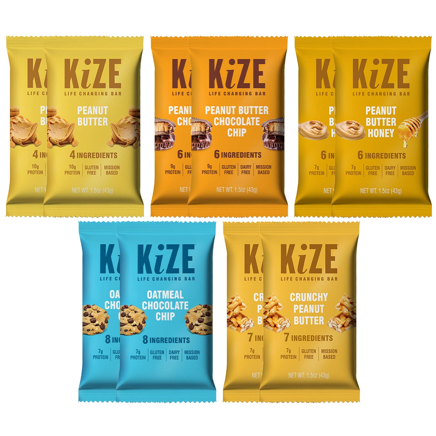 KiZE Energy Bars - Best Sellers Variety Pack - 30-Count -Gluten Free, Dairy Free Options, Non-GMO, and High Protein Meal Replacement Energy Bars, Clean and Simple Food Ingredients - 7-10g High Protein Snacks (30 Count)