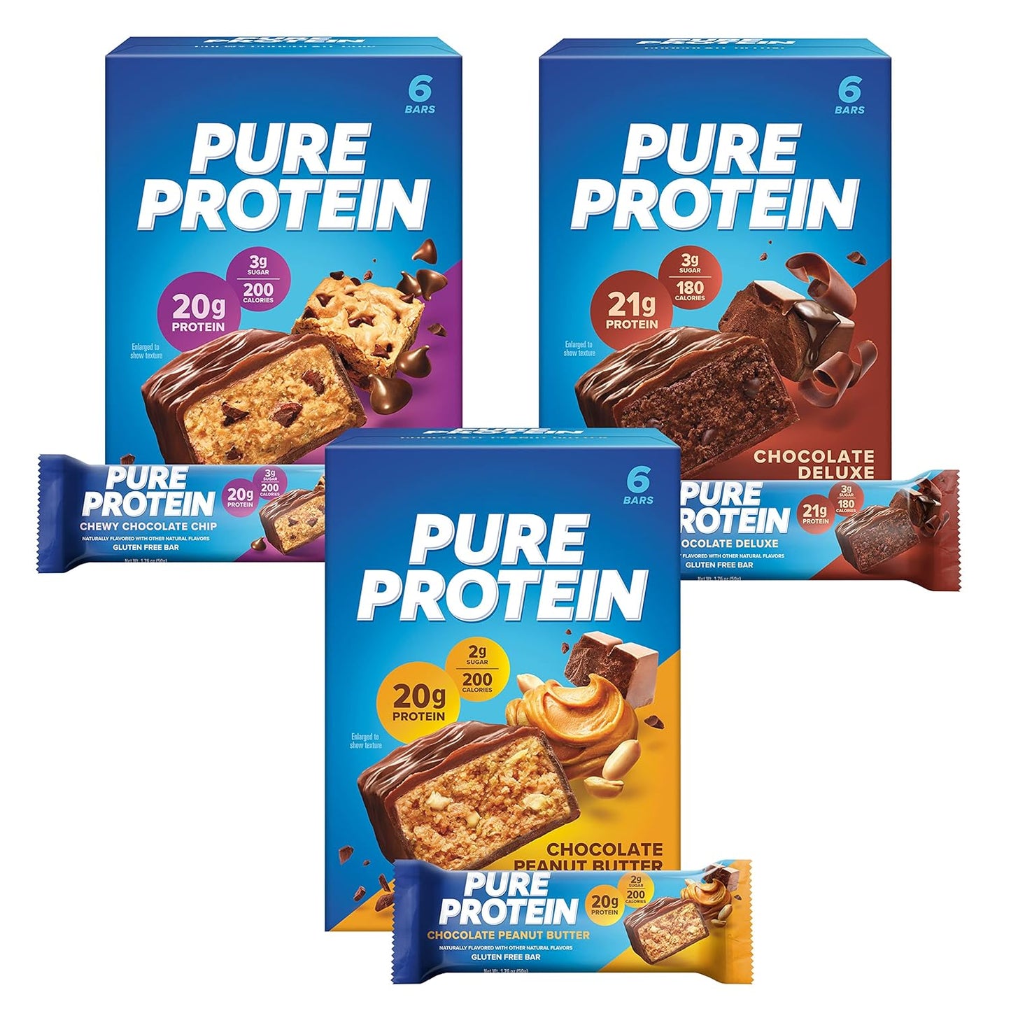 Pure Protein Variety Pack Protein Bars, 20g-21g Protein, Gluten Free, 18 Ct