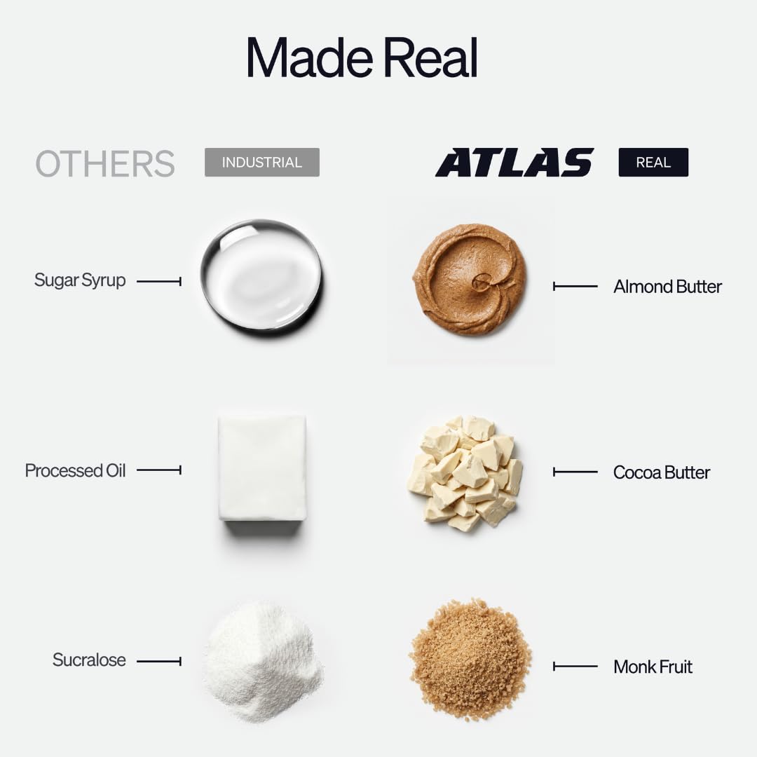 Atlas Real Food High Protein Bars - 20g Protein, 12g Fiber, 1g Sugar, Clean Ingredients, No Added Sugar, No Seed Oils, No Artificial Sweeteners, Contains Peanuts (Chocolate Sea Salt, 12 Count)