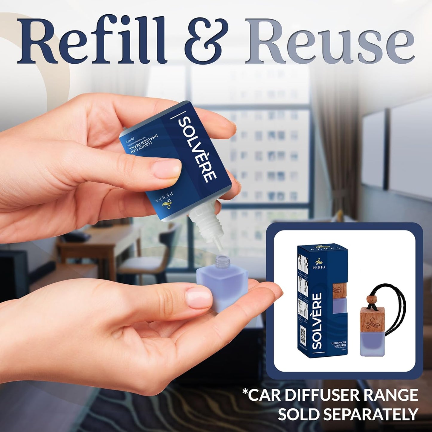 Solvère Car Air Freshener Refill (50ml) | Long Lasting Car Perfume with Solvère Fragrance | Strong Automotive Air Freshener by Perfa