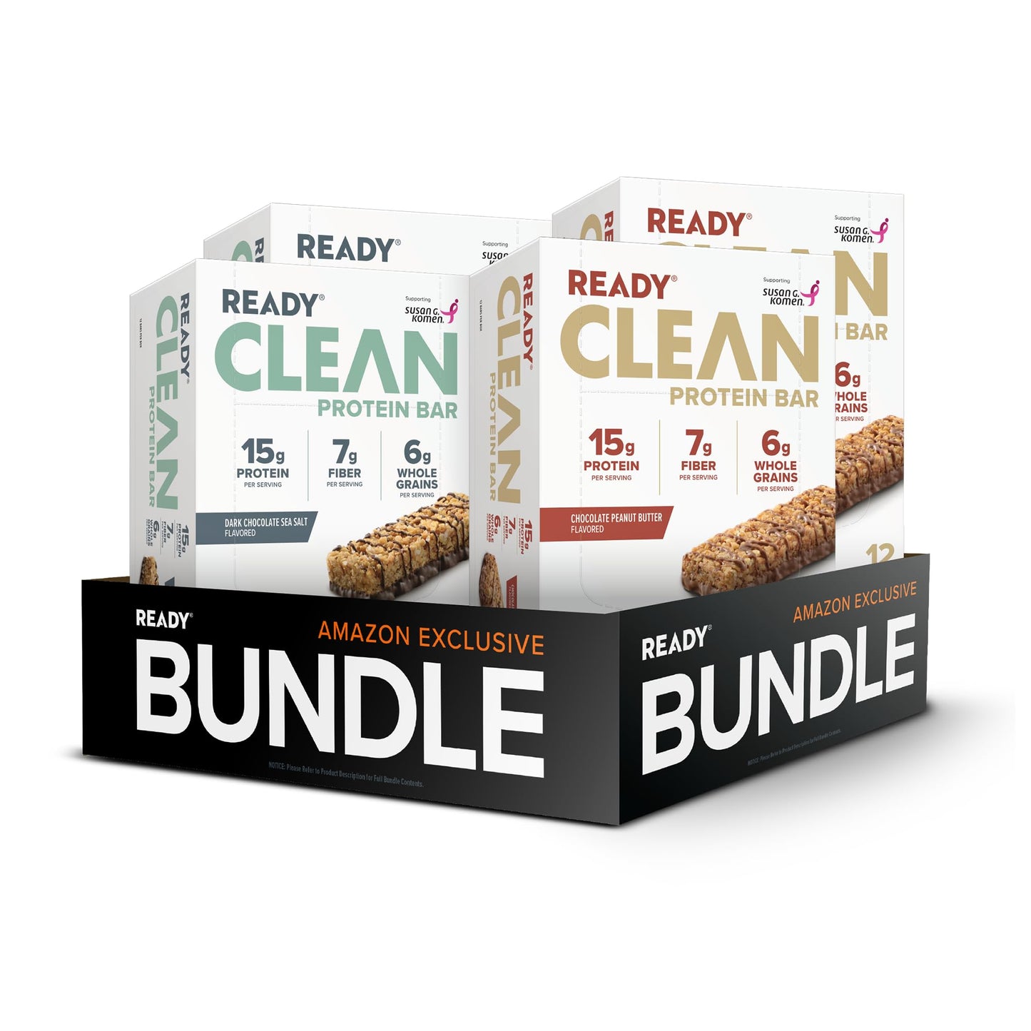 Ready Protein Bars Twin Pack, Dark Choc Sea Salt & Choc PB, 48 Ct