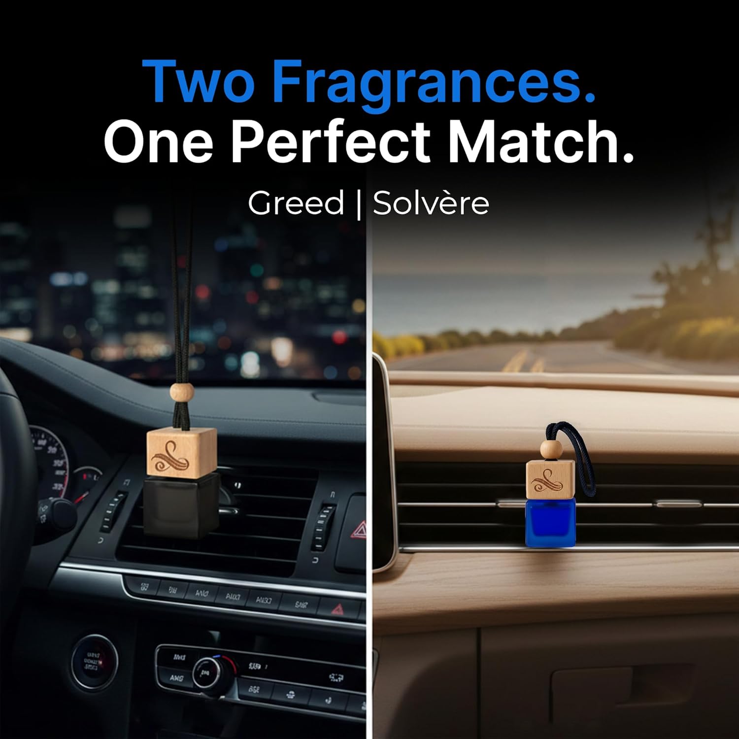 Perfa Men Duo Car Air Freshener Bundle - 2 Items - Greed & Solvère Fragrances, Long-Lasting Car Essentials, Luxury Style Car Diffuser, Car Scents Air Freshener, Trucks & SUVs - Gift Set
