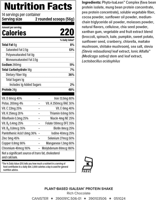 Isagenix IsaLean, 24g Plant-Based Protein, Rich Chocolate, 27.2 oz