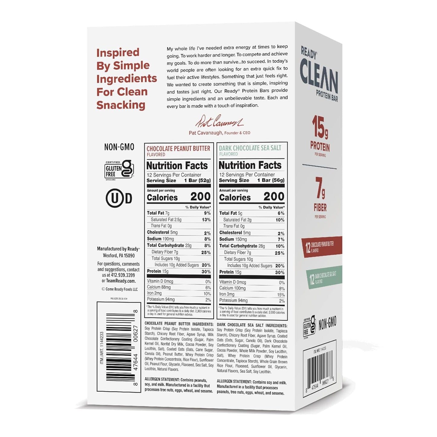Ready Protein Bars Twin Pack, Dark Choc Sea Salt & Choc PB, 48 Ct