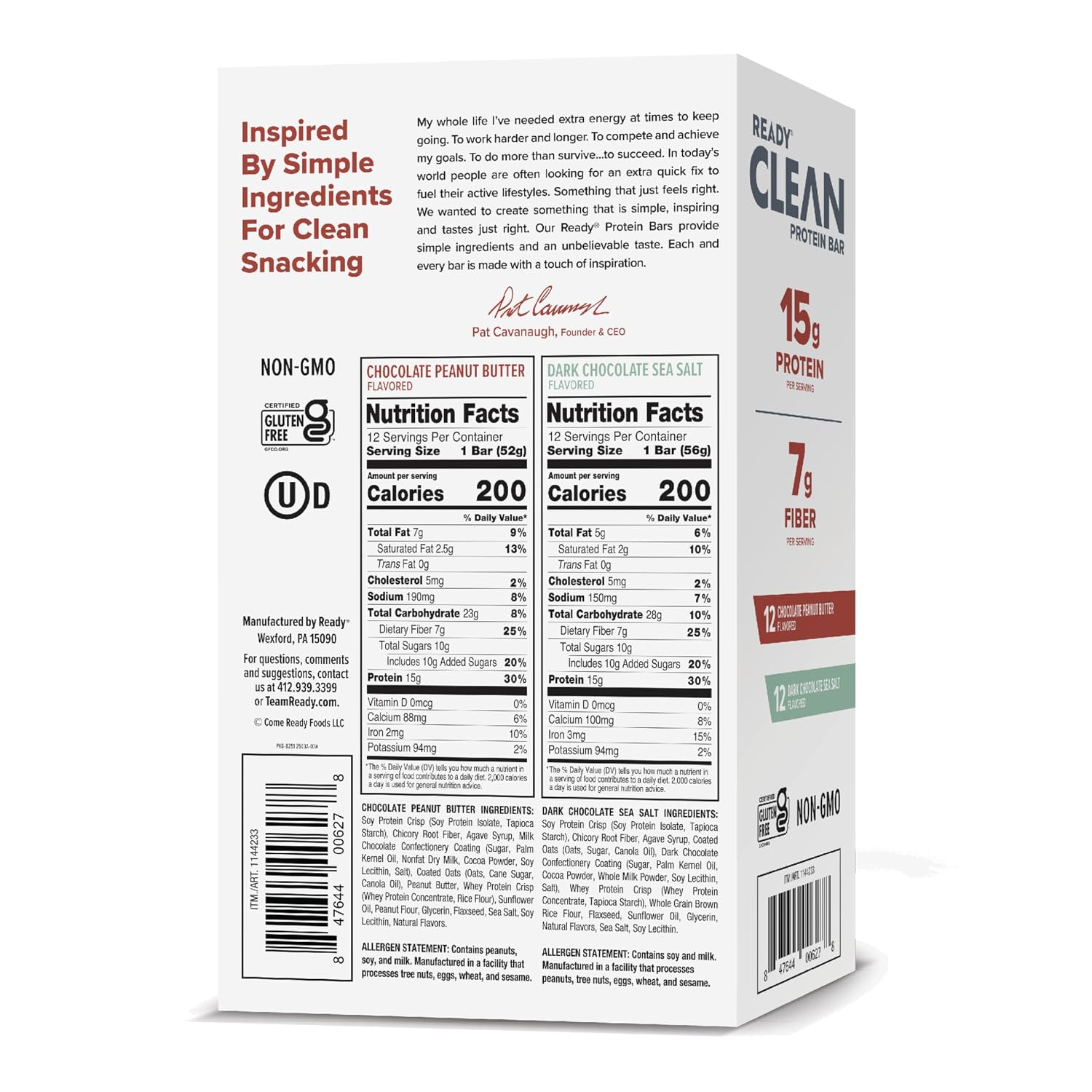 Ready Protein Bars Twin Pack, Dark Choc Sea Salt & Choc PB, 48 Ct