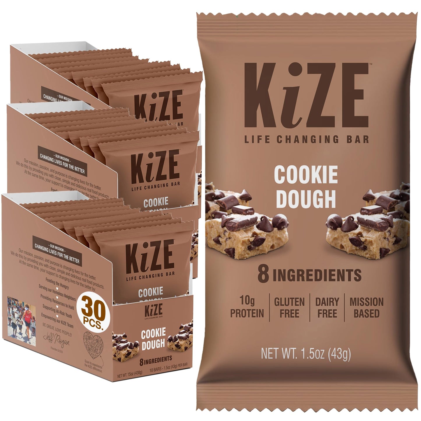 KiZE Energy Bars - Best Sellers Variety Pack - 30-Count -Gluten Free, Dairy Free Options, Non-GMO, and High Protein Meal Replacement Energy Bars, Clean and Simple Food Ingredients - 7-10g High Protein Snacks (30 Count)
