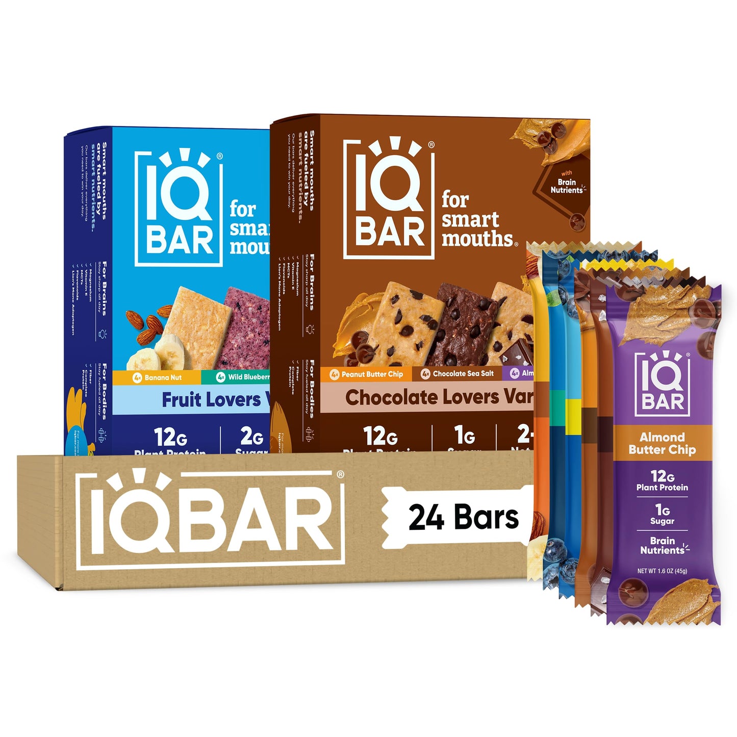 IQBAR Clean Protein Bars, Low Sugar Keto, Chocolate Variety Pack 12-Count