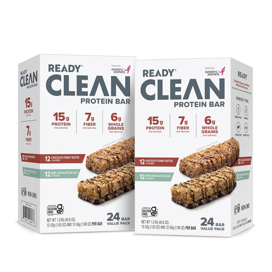 Ready Protein Bars Twin Pack, Dark Choc Sea Salt & Choc PB, 48 Ct