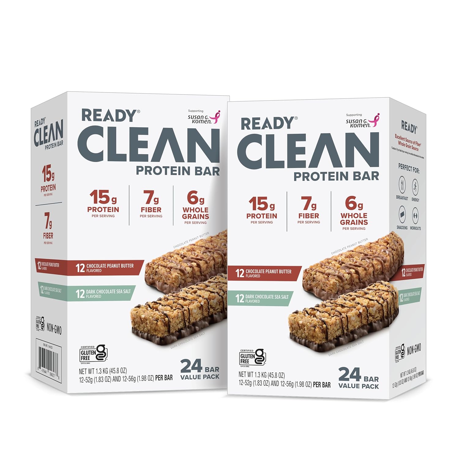 Ready Protein Bars Twin Pack, Dark Choc Sea Salt & Choc PB, 48 Ct