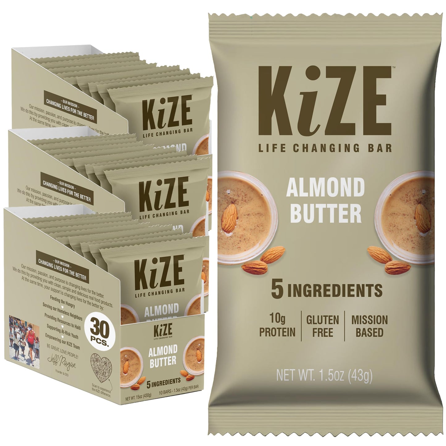 KiZE Energy Bars - Best Sellers Variety Pack - 30-Count -Gluten Free, Dairy Free Options, Non-GMO, and High Protein Meal Replacement Energy Bars, Clean and Simple Food Ingredients - 7-10g High Protein Snacks (30 Count)