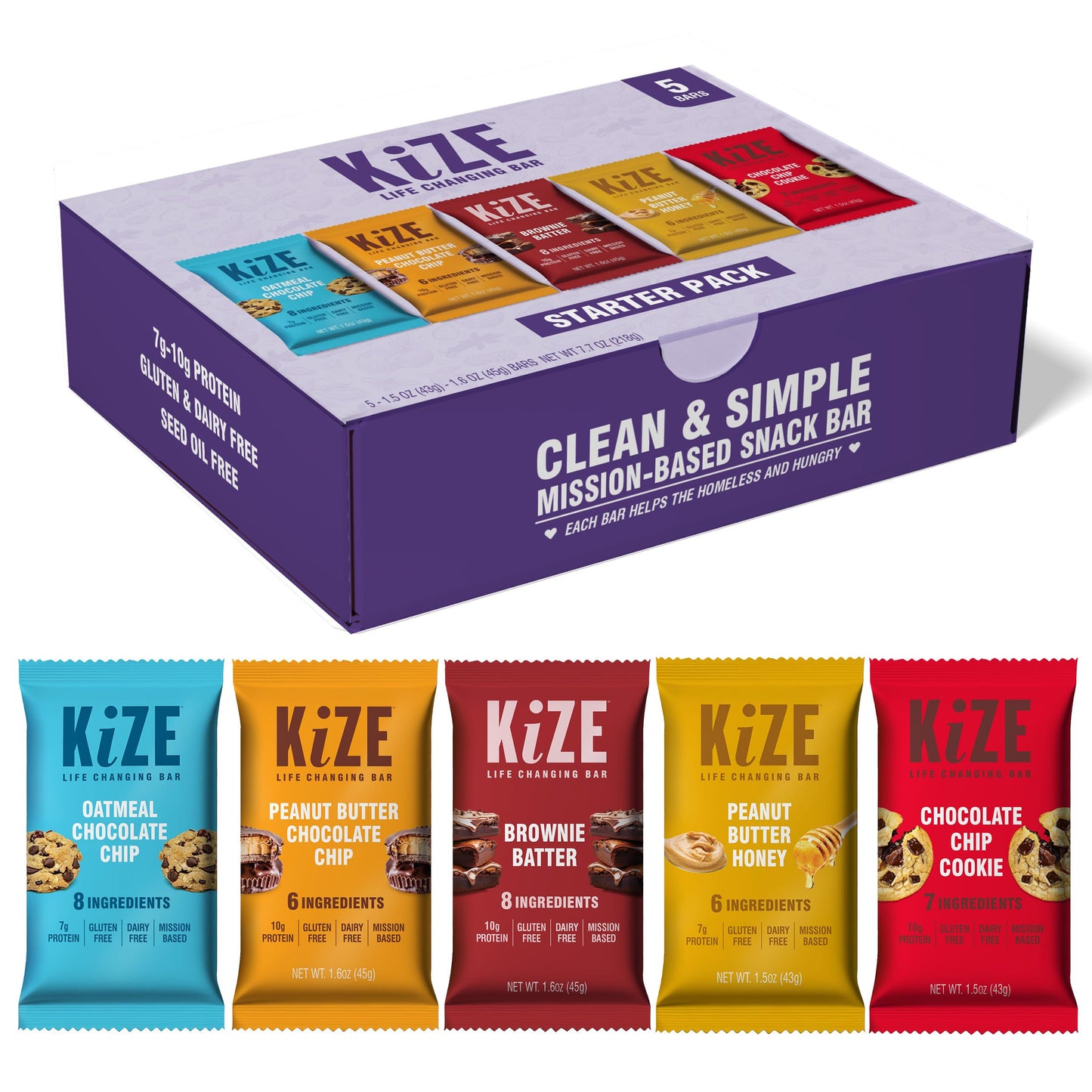 KiZE Energy Bars - Best Sellers Variety Pack - 30-Count -Gluten Free, Dairy Free Options, Non-GMO, and High Protein Meal Replacement Energy Bars, Clean and Simple Food Ingredients - 7-10g High Protein Snacks (30 Count)