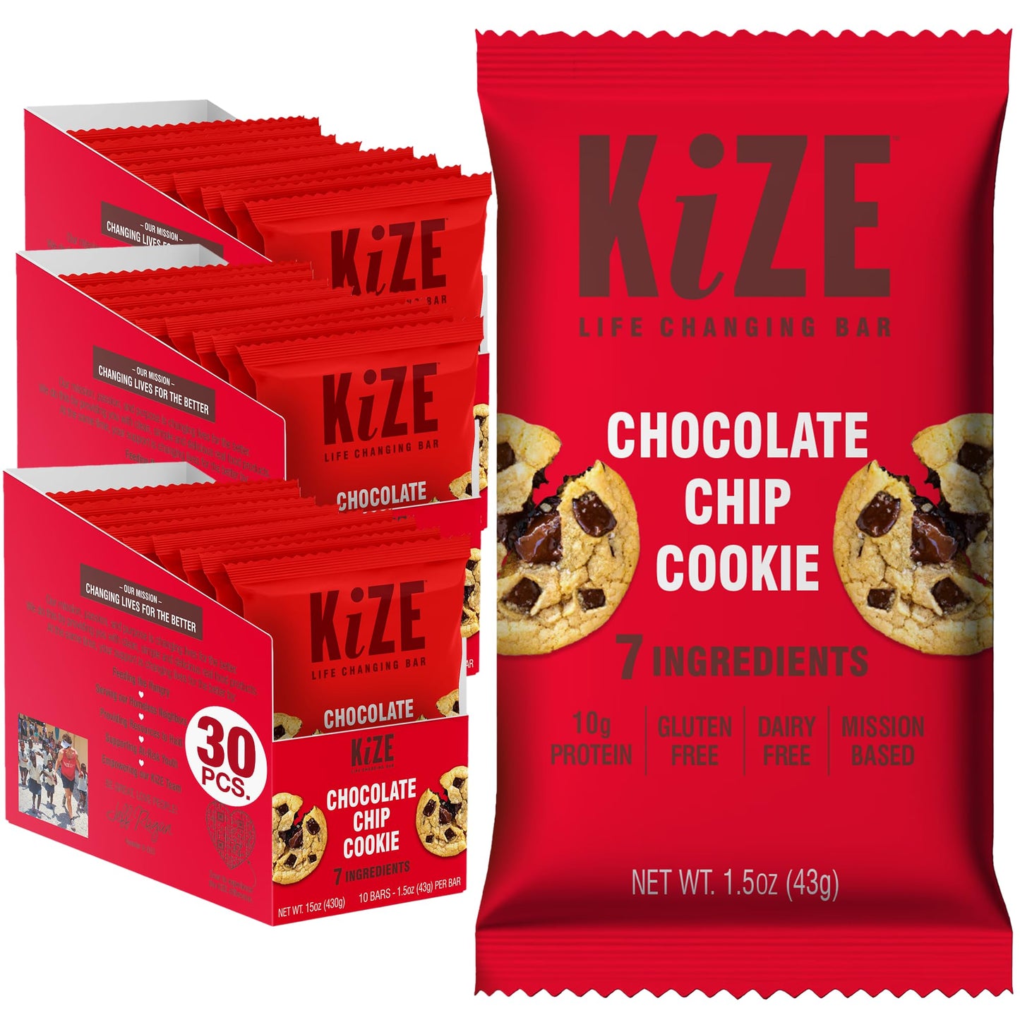 KiZE Energy Bars - Best Sellers Variety Pack - 30-Count -Gluten Free, Dairy Free Options, Non-GMO, and High Protein Meal Replacement Energy Bars, Clean and Simple Food Ingredients - 7-10g High Protein Snacks (30 Count)