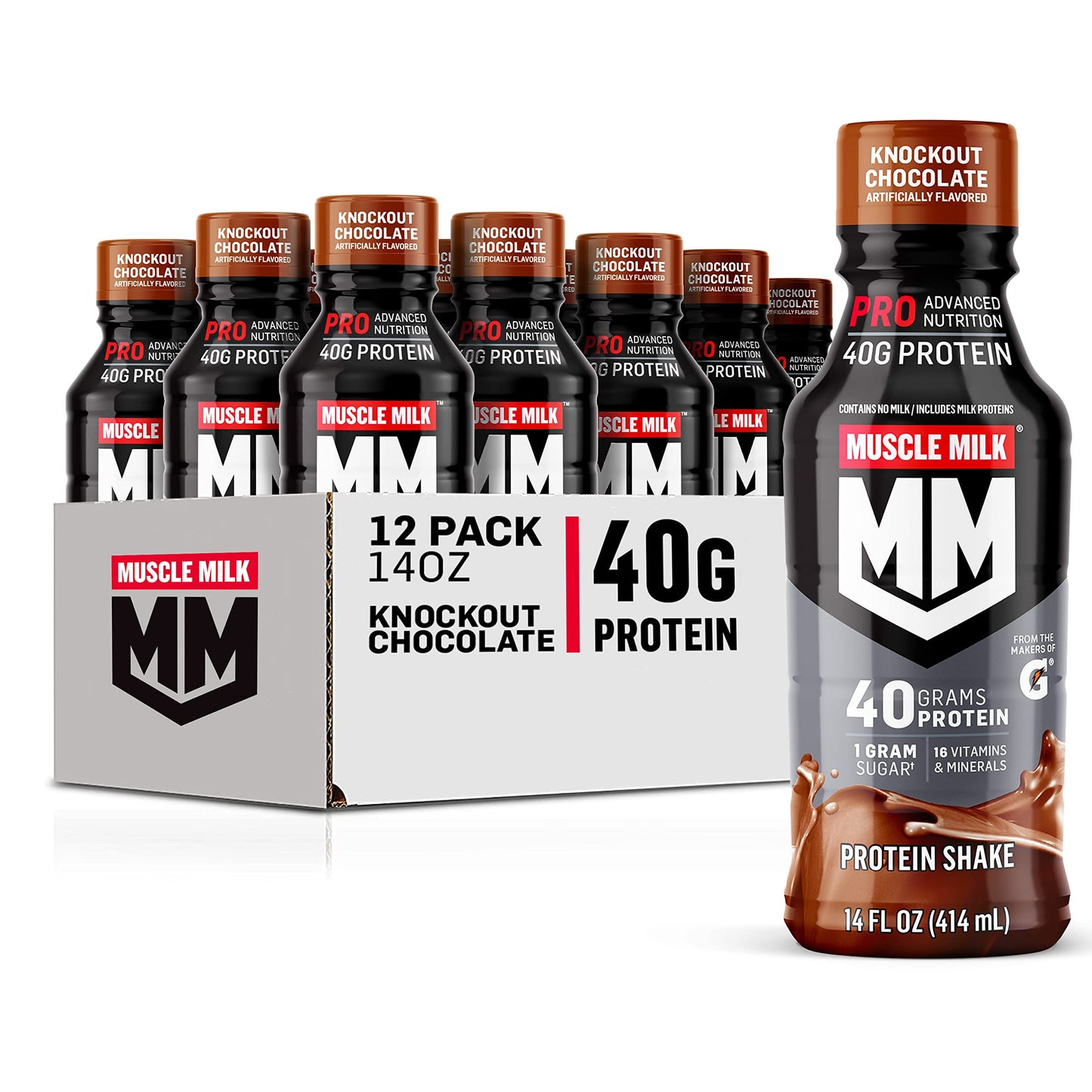 Muscle Milk Pro Advanced Nutrition Protein Shake, Intense Vanilla, 14 Fl Oz Bottle, 12 Pack, 40g Protein, 1g Sugar, 16 Vitamins & Minerals, 6g Fiber, Workout Recovery, Packaging May Vary