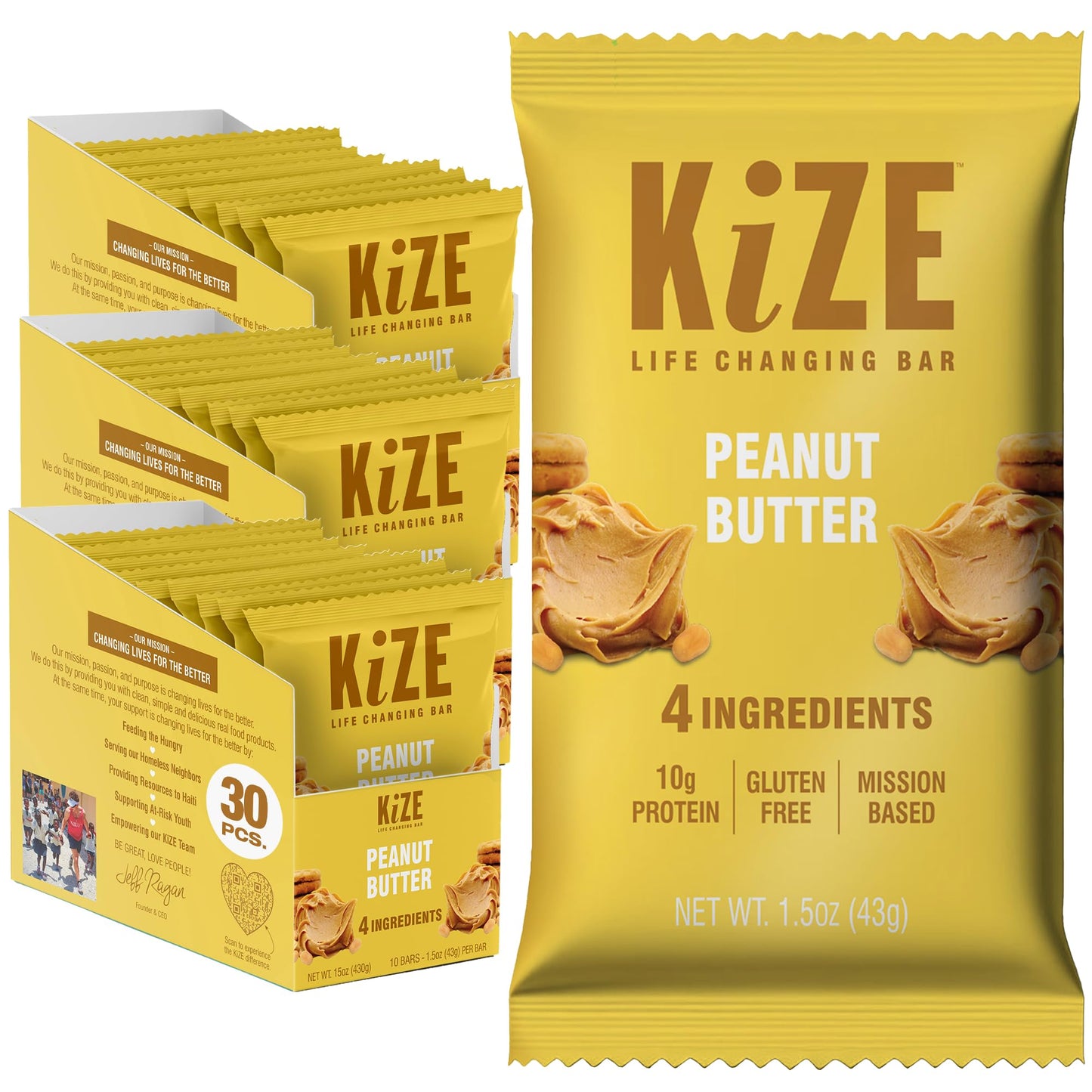 KiZE Energy Bars - Best Sellers Variety Pack - 30-Count -Gluten Free, Dairy Free Options, Non-GMO, and High Protein Meal Replacement Energy Bars, Clean and Simple Food Ingredients - 7-10g High Protein Snacks (30 Count)