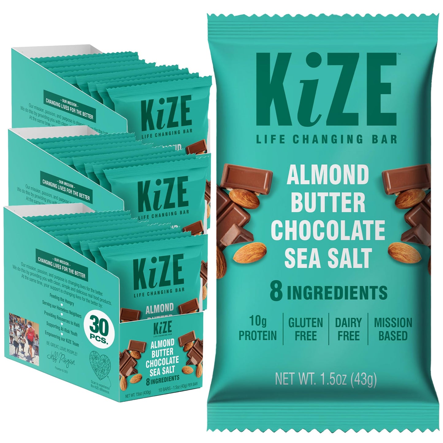 KiZE Energy Bars - Best Sellers Variety Pack - 30-Count -Gluten Free, Dairy Free Options, Non-GMO, and High Protein Meal Replacement Energy Bars, Clean and Simple Food Ingredients - 7-10g High Protein Snacks (30 Count)