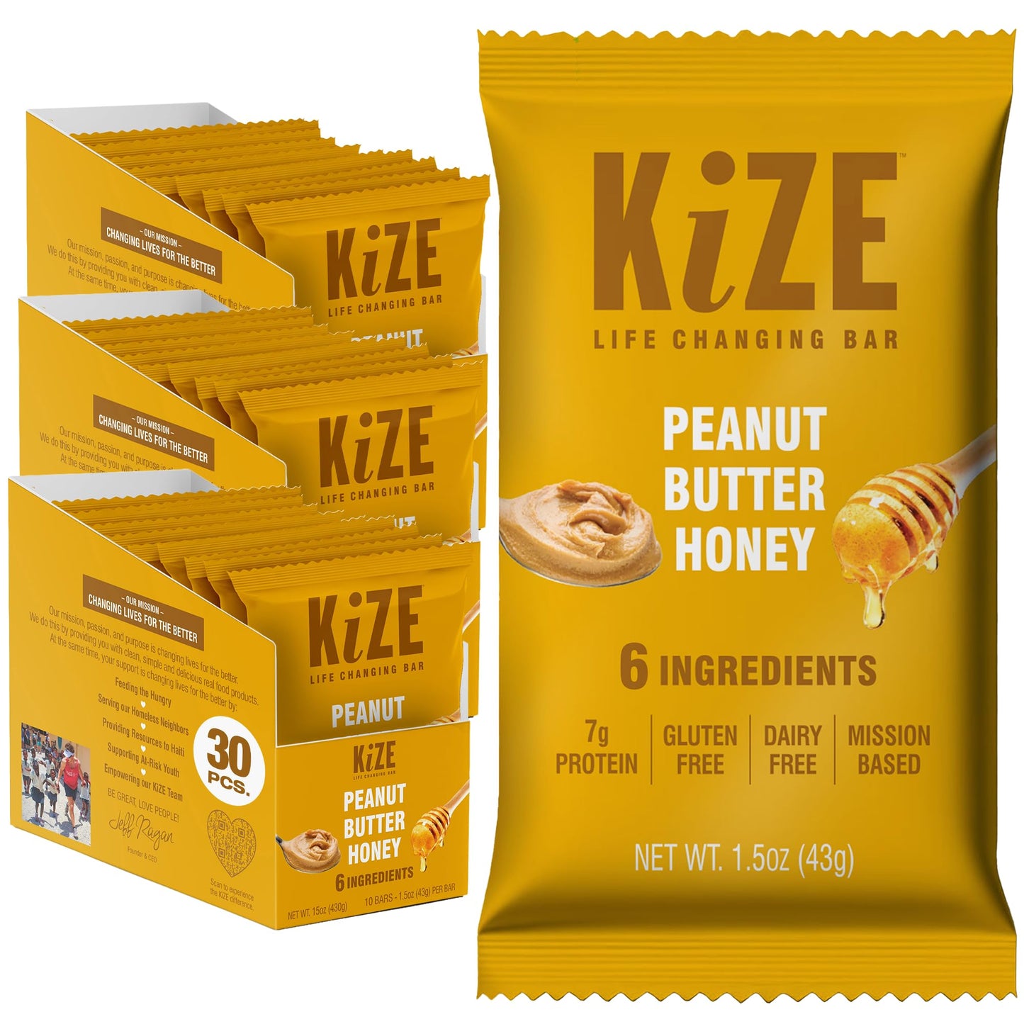 KiZE Energy Bars - Best Sellers Variety Pack - 30-Count -Gluten Free, Dairy Free Options, Non-GMO, and High Protein Meal Replacement Energy Bars, Clean and Simple Food Ingredients - 7-10g High Protein Snacks (30 Count)