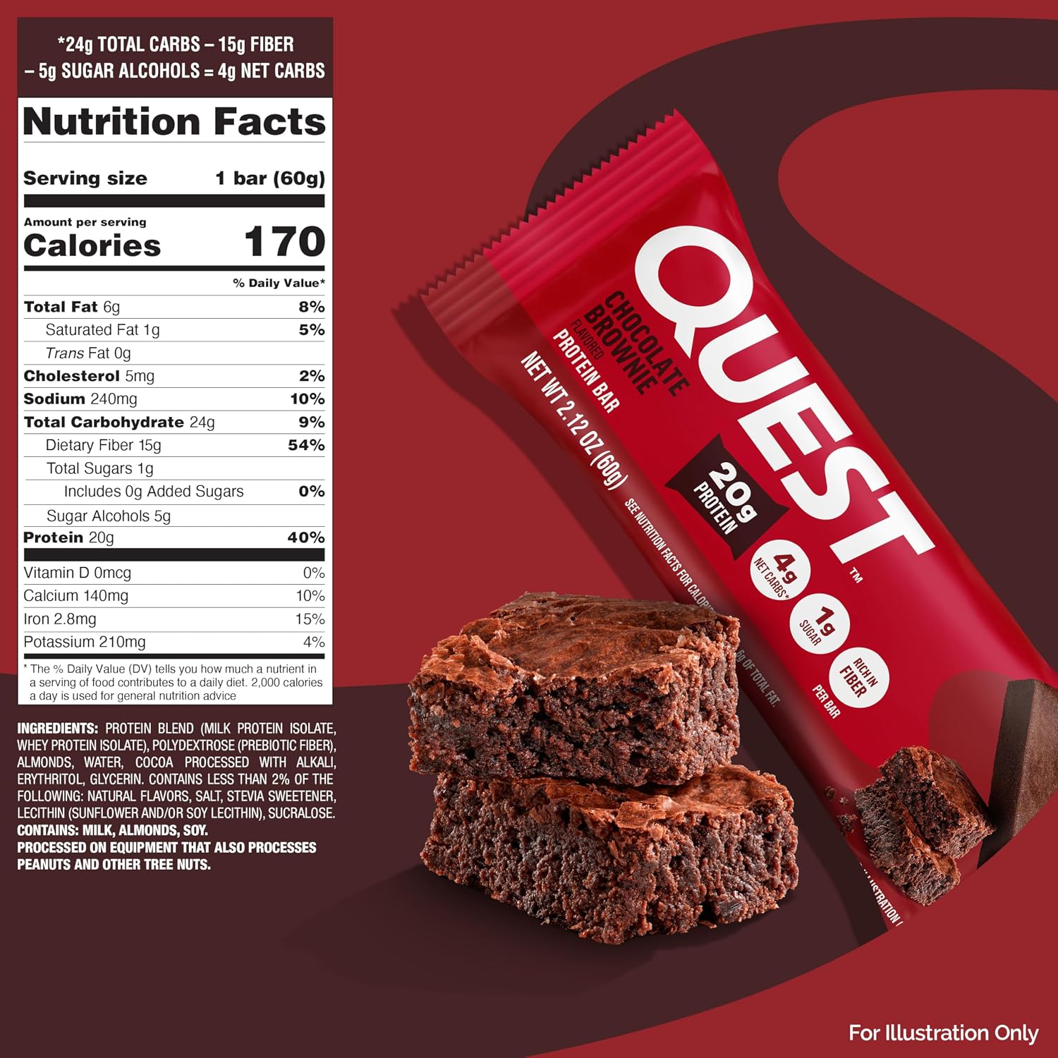 Quest Nutrition Chocolate Brownie Protein Bar, 20g Protein, 12 Count
