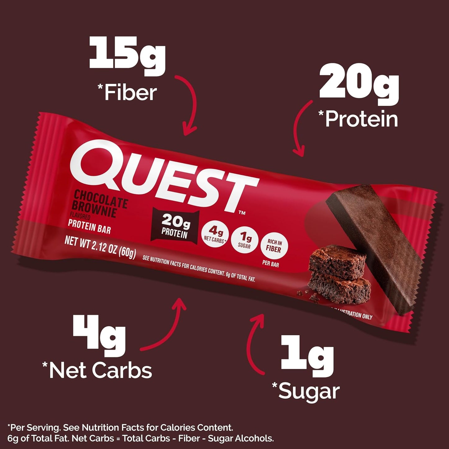 Quest Nutrition Chocolate Brownie Protein Bar, 20g Protein, 12 Count