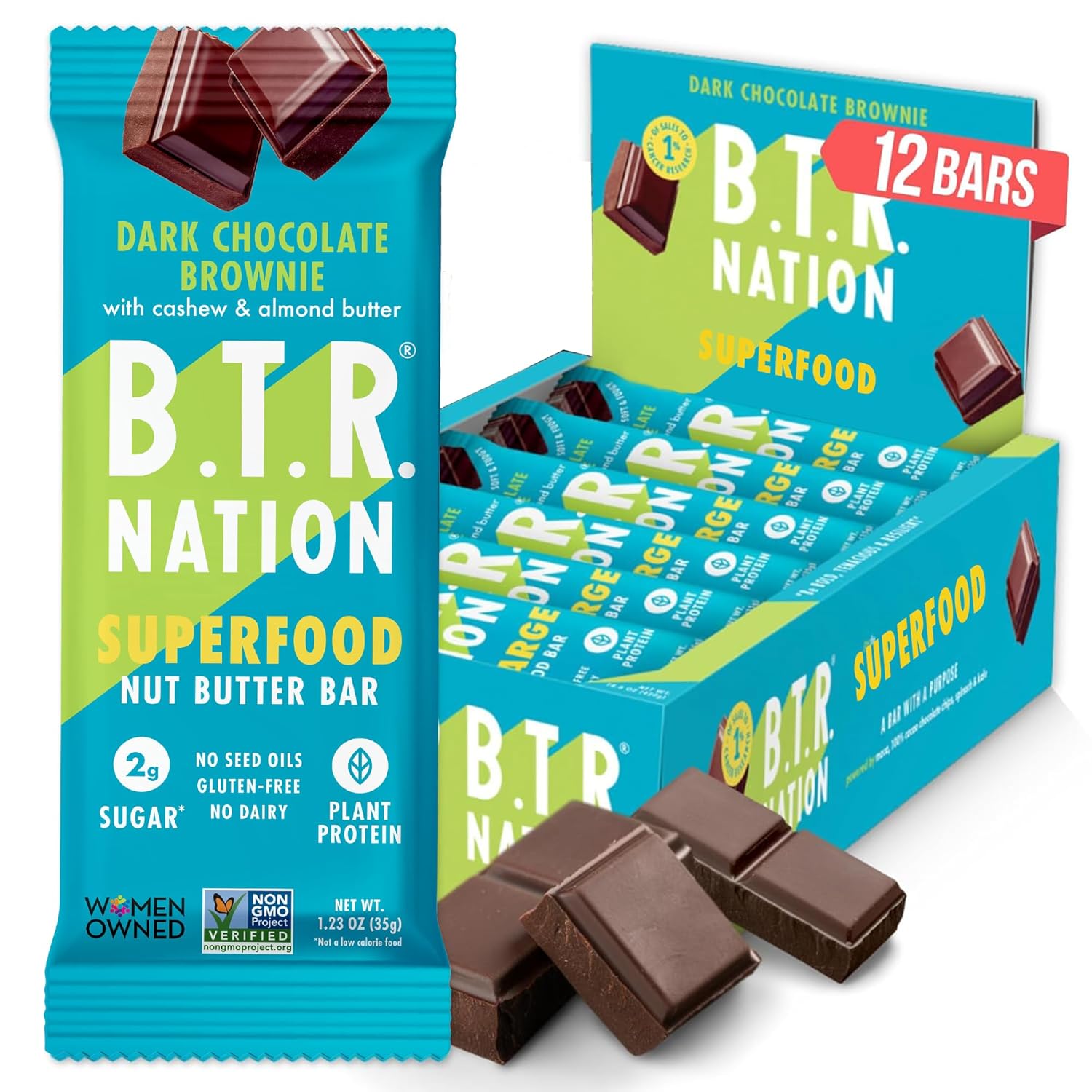 B.T.R Nation - Superfood Protein Bar Dark Chocolate - Vegan - 12 Bars