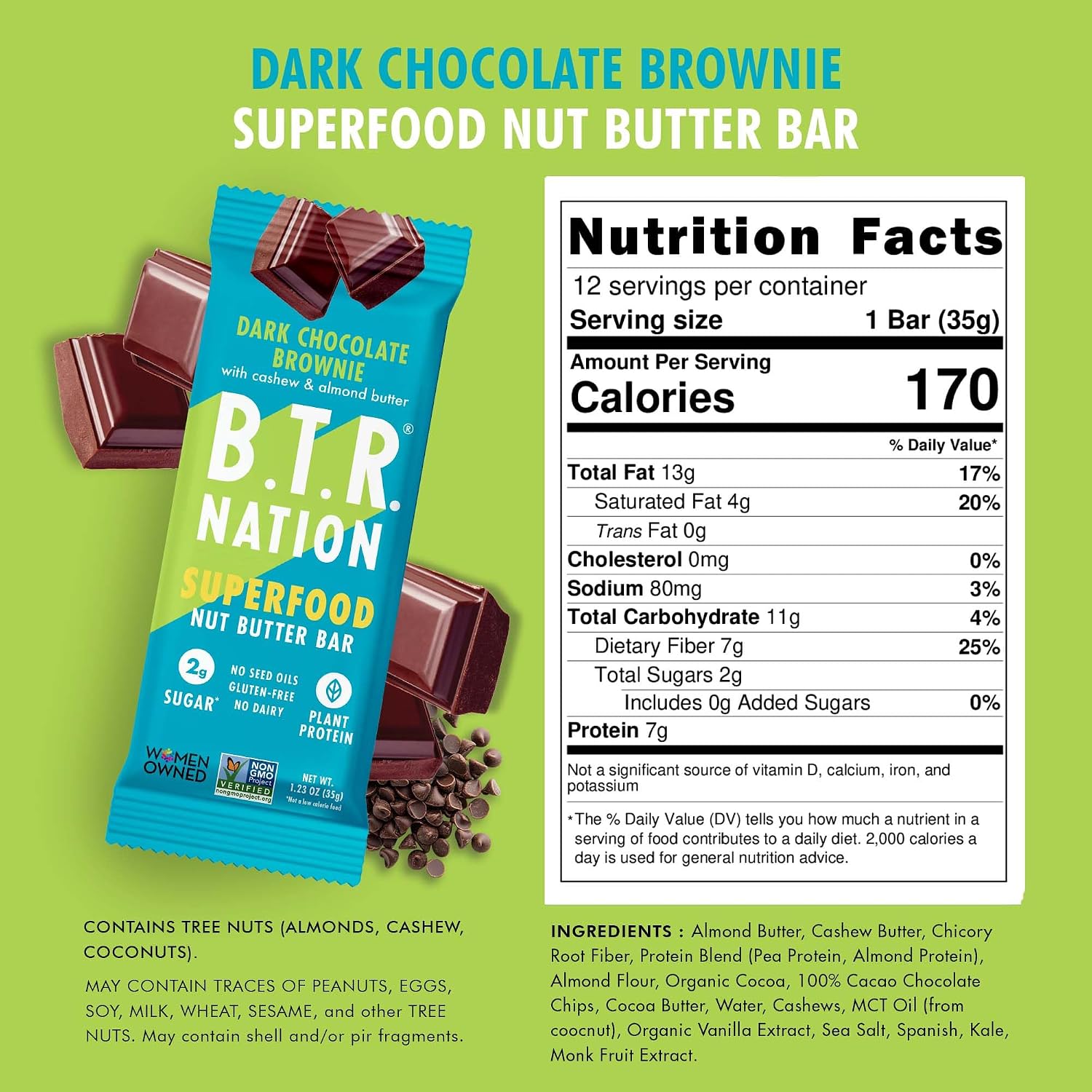 B.T.R Nation - Superfood Protein Bar Dark Chocolate - Vegan - 12 Bars
