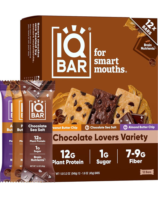 IQBAR Clean Protein Bars, Low Sugar Keto, Chocolate Variety Pack 12-Count