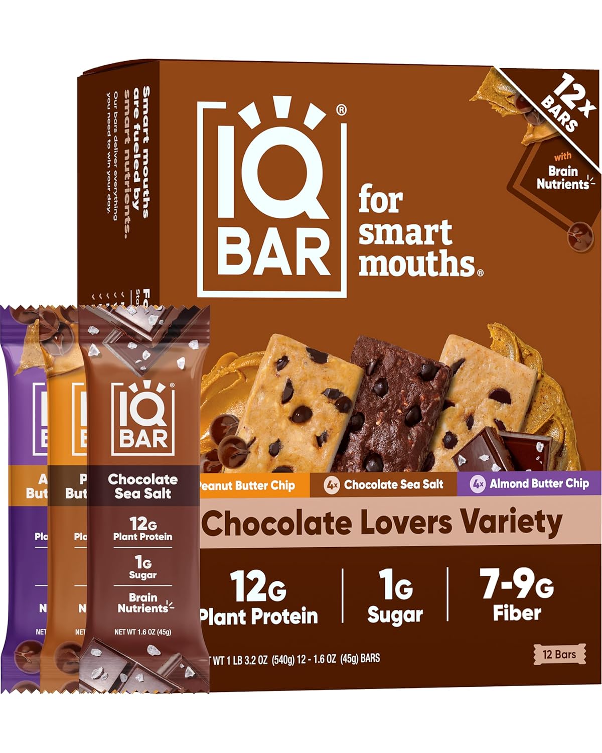 IQBAR Clean Protein Bars, Low Sugar Keto, Chocolate Variety Pack 12-Count