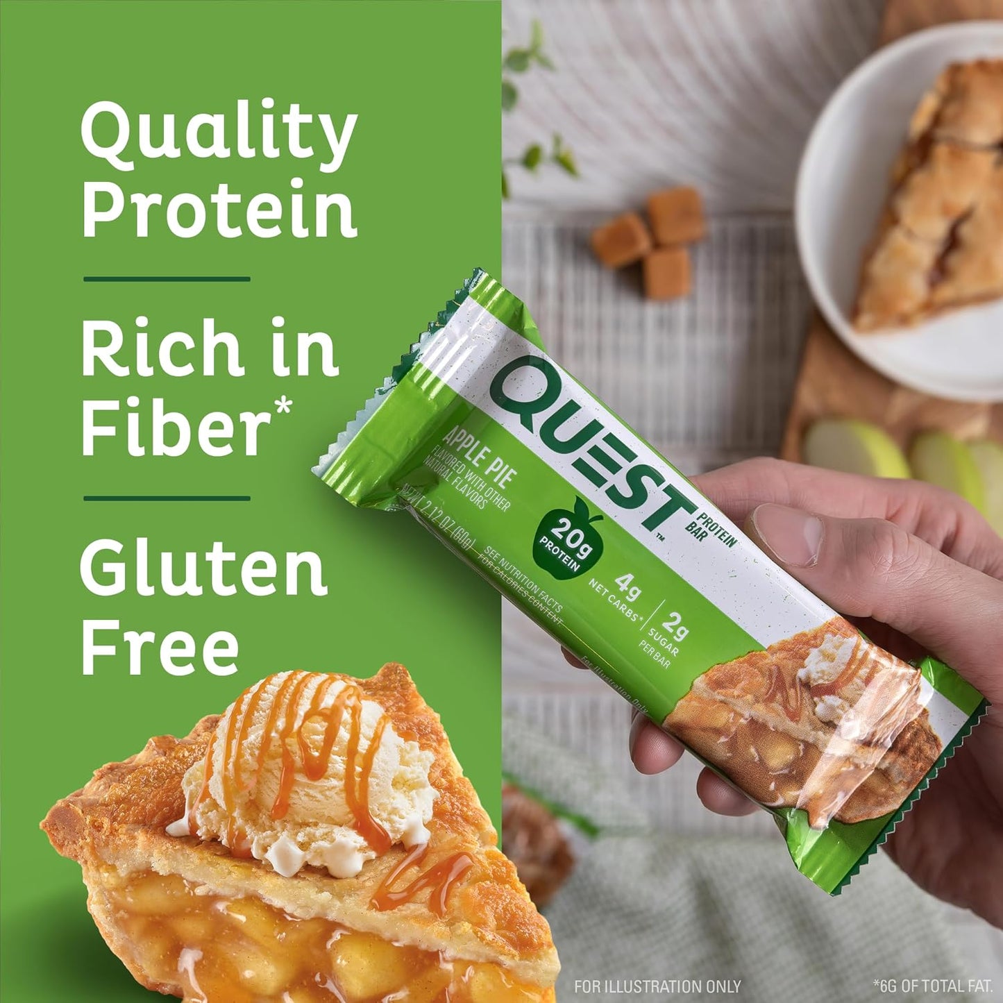 Quest Nutrition Apple Pie Protein Bar, 20g Protein, 13g Fiber, 12 Count