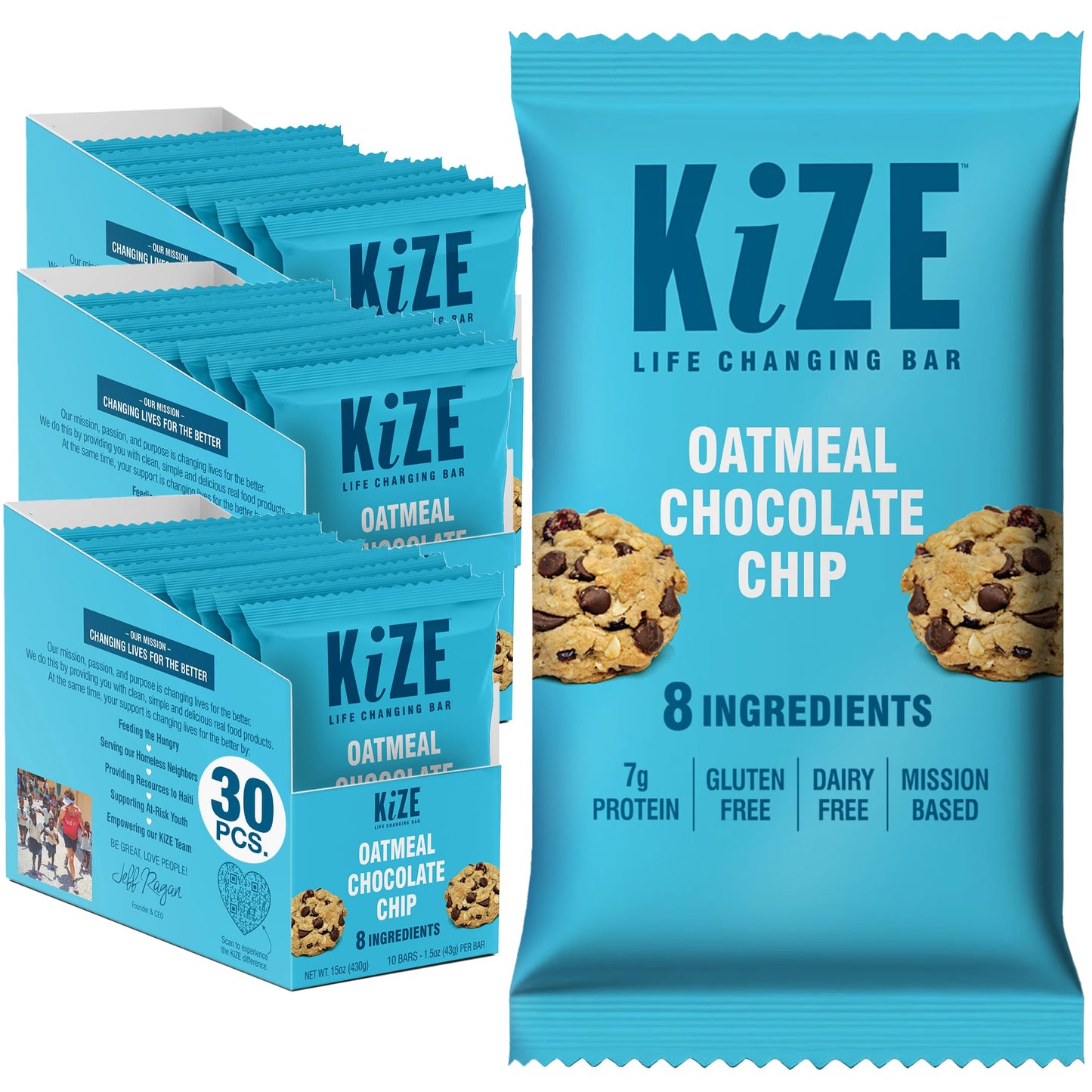 KiZE Energy Bars - Best Sellers Variety Pack - 30-Count -Gluten Free, Dairy Free Options, Non-GMO, and High Protein Meal Replacement Energy Bars, Clean and Simple Food Ingredients - 7-10g High Protein Snacks (30 Count)